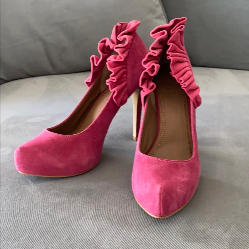 Suede hot pink heels